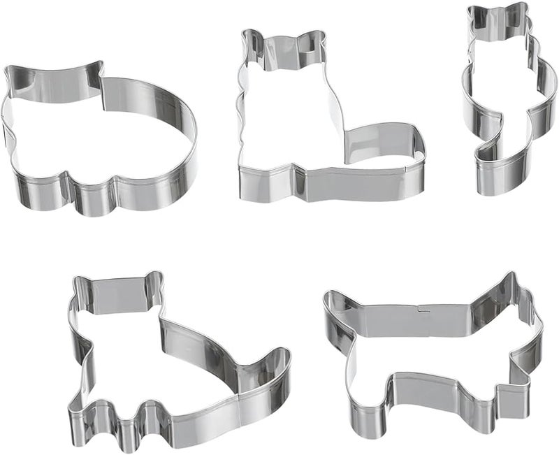 5 Piece Stainless Steel Cat Cookie Cutters Set For Baking And Fondant - Image 1